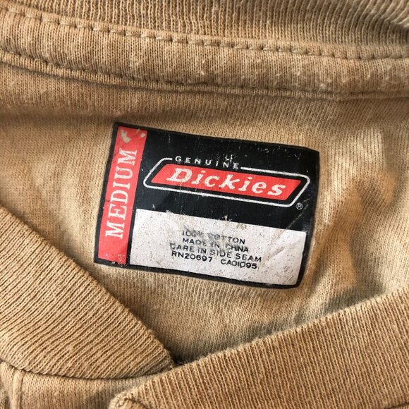 Dickies Mens Henley T-Shirt Tan Short Sleeve 100% Cotton With Pocket M - Picture 3 of 3